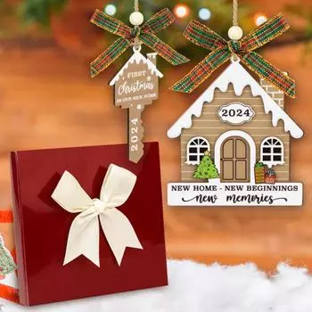 Yousheng 2Pcs 2024 New Home Decoration Set First Home Christmas Tree Hanging Decorations Wooden Novoselage Gift for New Home коричневый