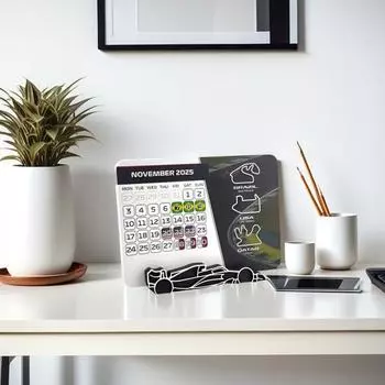 Yousheng 2Pcs 2025 Racing Calendar Racing Desktop Planner с автомобильной подставкой для украшения домашнего офиса для фанатов автоспорта 2pcs A