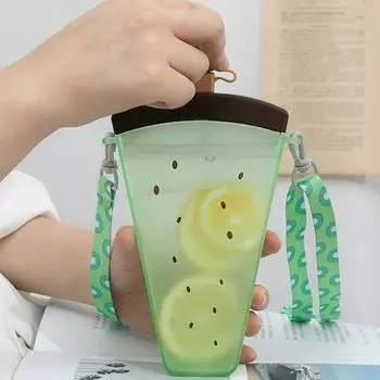 Yousheng 320 мл большая емкость оранжевая бутылка для воды подвесная лента фруктовый дизайн арбуз пластиковый ремешок соломенная чашка для воды на лето