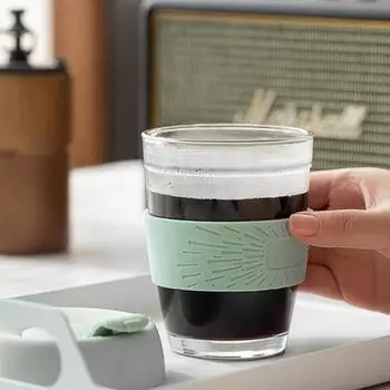 Yousheng 350 мл чашка для воды, утолщенная стеклянная кофейная чашка для прямого питья с держателем для защиты от ожогов для дома зелёный