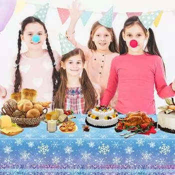 Yousheng 3/6 шт. в упаковке, рождественская скатерть, зимняя праздничная скатерть со снежинками, пластиковая одноразовая скатерть для украшения рождественской вечеринки 1pc