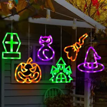 Yousheng 3/6 шт., подвесные фонари на окна на Хэллоуин, тыква, шляпа ведьмы, замковые фонари, светящиеся украшения на Хэллоуин для домашнего декора на открытом воздухе A