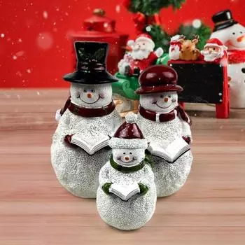 Yousheng 3 шт., читающие снеговики, рождественские смоляные фигурки снеговиков, семейные фигурки, ручная работа, зимняя настольная скульптура снеговиков для рождественского декора белый