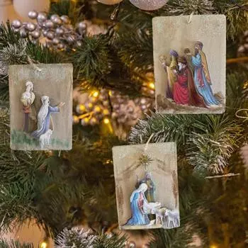 Yousheng 3 шт./комплект подвесное украшение для рождественской сцены, прочная рождественская елка, резьба по дереву, украшение для рождения Иисуса, кулон, праздничный подарок 1 Set