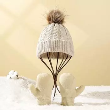 Yousheng 3 шт./комплект вязаная шапка шарф перчатки комплект уютный теплый мягкий утолщенный широкое применение зимние аксессуары для детей бежевый