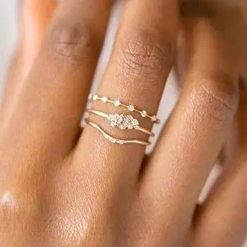 Yousheng 3 шт./комплект женский комплект колец со стразами декор штабелируемый полированный геометрический невесты свадебные кольца для выпускного вечера банкет ювелирные изделия 9