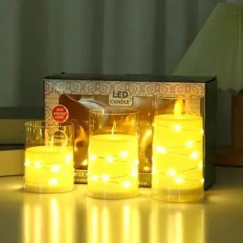 Yousheng 3 шт. мерцающие беспламенные свечи на батарейках Starlight Tea Light LED String Light искусственные свечи для домашнего декора свадебной вечеринки A