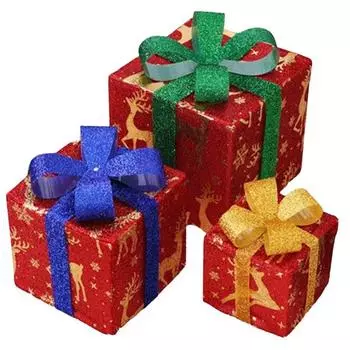 Yousheng 3 шт./набор Рождественские светящиеся подарочные коробки Светодиодная подсветка Складываемые вкладывающиеся коробки с бантом для Рождества Для дома, двора, лужайки, декор для помещений и улицы D