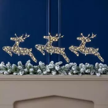 Yousheng 3 шт. рождественский олень, колышек, светящийся прыгающий олень, садовая вставка со светящейся струной, железный олень, зимнее уличное украшение для газона и двора 1 Set