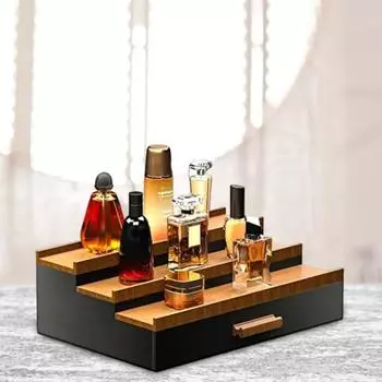 Yousheng 3 Tiers Wooden Perfume Display Stand with Storage Drawer Large Capacity Desktop Perfume Organizer Storage Box чёрный