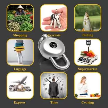 Yousheng 3-в-1 весы-часы-брелок портативные для кемпинга на открытом воздухе многофункциональные мини-электрические цифровые весы металлический держатель для ключей серебряный