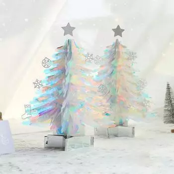 Yousheng 3D Pop Up Рождественская елка Украшение Мини Неоновая Пленка Дерево Поздравительная Открытка Конверт Набор Праздничный Декор Для Рабочего Стола Для Домашнего Офиса Вечеринок серебряный