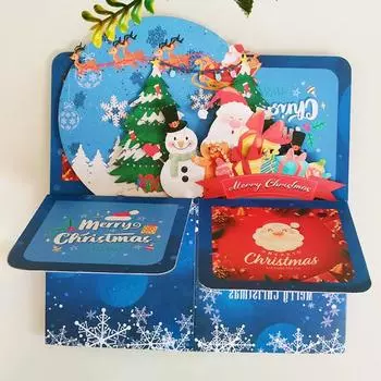 Yousheng 3D Pop Up Рождественская открытка Смешная Рождественская Поздравительная Открытка Подарочная Коробка Складная Рождественская Открытка С Дедом Морозом Снеговиком в Коробке A