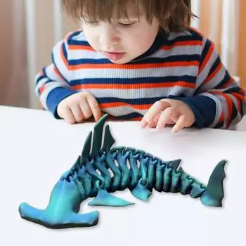 Yousheng 3D печатный орнамент в виде акулы, шарнирная акула-молот, подвижные суставы всего тела, игрушка для снятия стресса в виде акулы для офиса или школьного стола серебряный