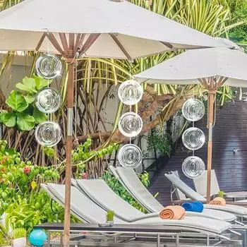 Yousheng 3D Round Wind Spinner Bird Scare Decoration Outdoor Garden Yard Farm Hanging Reflective Metal Wind Chime Bird Deterrent Device Ornament 1pc