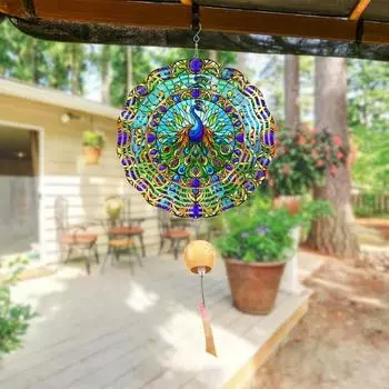 Yousheng 3D Wind Spinner Rainbow Подвесной Wind Spinner из нержавеющей стали Металлический кинетический художественный орнамент для внутреннего и наружного дворового декора сада A