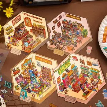 Yousheng 4 шт. DIY 3D наклейки для дома бумажные миниатюрные наклейки для сцен мультфильм мини-наклейки для комнат набор для взрослых детей альбом A