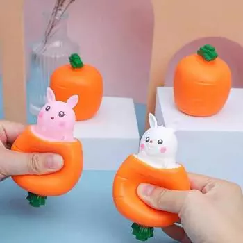 Yousheng 4 шт., игрушка-сжиматель в виде моркови-кролика, снимающая беспокойство, стресс, кролик, редис, сенсорная игрушка-щипок для детей и взрослых, игрушка-игрушка в виде овощей и животных 4pcs розовый