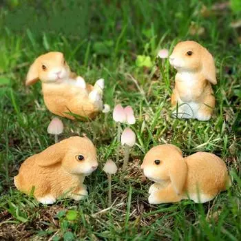 Yousheng 4 шт. Мини-статуэтки кроликов, миниатюрные фигурки кроликов из смолы, пасхальный декор, скульптуры кроликов для поделок своими руками, сад фей, весенний декор стола белый