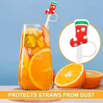 Yousheng 4 шт. рождественские соломенные крышки с ручкой, креативная форма, уникальный дизайн, пищевые соломенные крышки для стаканов 4pcs