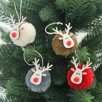Yousheng 4 шт. рождественские украшения в виде оленя, войлочные плюшевые подвесные украшения в виде оленя с деревянной головой, пушистые подвески в виде оленя для рождественской вечеринки, домашний декор 4pcs