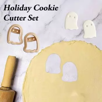 Yousheng 4Pcs Halloween Ghost Cookie Cutters Set Food-Grade Plastic Easy to Use Clean Biscuit Molds for Cake Decoration 4pcs