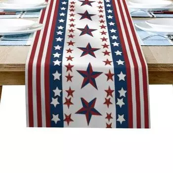 Yousheng 4th of July Table Runner USA Stars Stripes Pattern Table Runner Independence Day Patriotic Decoration for Memorial Day Home Kitchen Dining S