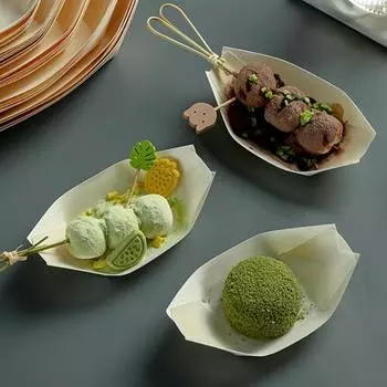 Yousheng 50 шт. Деревянный поднос для закусок Экологичные одноразовые тарелки для закусок в форме лодок Нетоксичные подносы для вечеринок Свадеб Семейных посиделок 4Inch