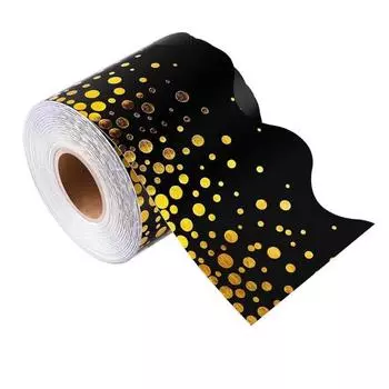 Yousheng 59 футов Золотое конфетти на черном Рулонная окантовка Декоративная окантовка для доски объявлений с волнообразным дизайном для стены стола окна двери школы 1pc