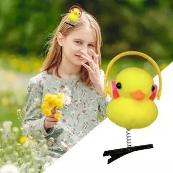 Yousheng 5/10/20/50 шт., мультяшная маленькая желтая утка, плюшевая весенняя заколка для девочек, носящая наушники, декор в виде утки, заколка для волос, аксессуары для волос 5pcs