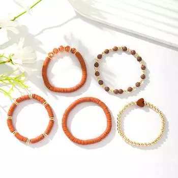 Yousheng 5 шт. браслеты в стиле бохо из полимерной глины, многослойные, сложенные в форме сердца, контрастные цвета, украшения для пляжа, работы, вечеринки, отпуска чёрный