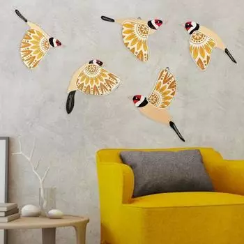 Yousheng 5 шт. Деревянные украшения в виде птиц, настенный декор, летающие птицы, простая установка, деревенские украшения в виде птиц для внутренних и наружных стен, подарок любителям птиц 1 Set