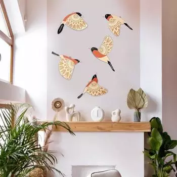 Yousheng 5 шт./компл. Деревянная птица настенный декор тонкое мастерство оранжевый орнамент птица простая установка универсальное внутреннее наружное украшение оранжевый