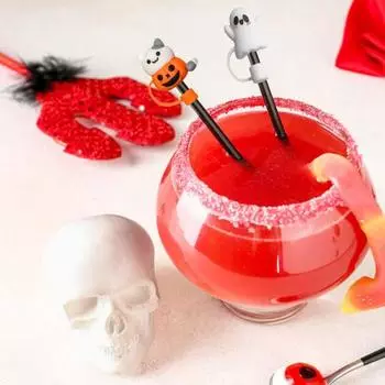 Yousheng 5 шт. соломенная шляпа на Хэллоуин с силиконовой крышкой, милый дизайн с привидением, пищевая, нескользящая, многоразовая, простая в использовании, идеальная для переноски, аксессуары для чашек 5pcs