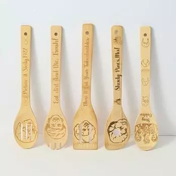 Yousheng 5Pcs/Set Bamboo Cooking Utensils Set Wooden Kitchen Spoons Spatulas Eco-Friendly Bamboo Cookware Tools 1 Set A