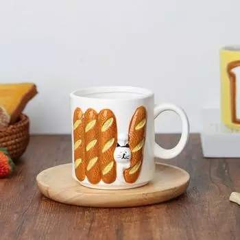Yousheng 6.76oz/200ml кружка для кофе хлеб багет кошка дизайн молочная чашка с ручкой керамическая чашка для чая для горячих/холодных напитков завтрак A