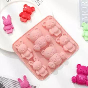 Yousheng 6-гнездный штамп для печенья с помадкой, легко извлекаемый из формы, нелипкий, своими руками, пищевой силикон, мультяшный медведь, кролик, пресс-форма для печенья, аксессуары для выпечки розовый
