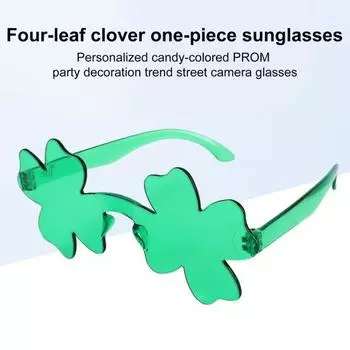 Yousheng 6 Pairs St. Patrick s Day Shamrock Sunglasses Lightweight Frameless Four-leaf Clover Glasses Eyewear Irish Festival Party Celebration Props зелёный