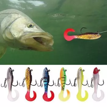 Yousheng 6 шт. 6 см/4 г светящиеся мягкие рыболовные приманки предварительно оснащенные джиг-головкой приманки для плавания реалистичные 3D глаза яркие цвета керлинг-хвост поддельные приманки 6pcs