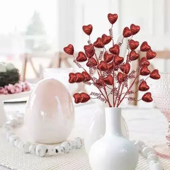Yousheng 6 шт. Букет из сердечек с любовью, пенопластовые блестящие сердечки, красные, розовые ветки в форме сердечек для украшения годовщины свадьбы на День святого Валентина 6pcs красный