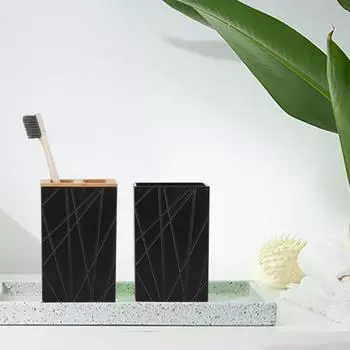 Yousheng 6 шт./компл., набор аксессуаров для ванной комнаты из искусственного стекла, держатель зубной щетки, туалетная щетка, стаканчик, мыльница, держатель ватного тампона, дозатор мыла чёрный