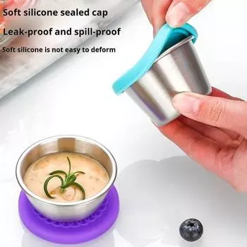 Yousheng 6 шт. набор стаканчиков для соуса, герметичные контейнеры из нержавеющей стали с силиконовыми крышками, многоразовые стаканчики для приправ для ланч-боксов и путешествий 70ml 6pcs