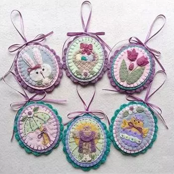 Yousheng 6 шт. пасхальное войлочное украшение ручной работы в виде кролика, подвесное украшение в виде яйца, весенний узор, праздничное украшение для дерева, двери, окна, камина 6pcs