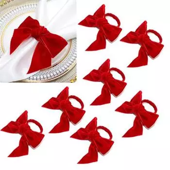 Yousheng 6 шт. рождественские кольца для салфеток с бантом, красные бархатные рождественские кольца-держатели для праздничного ужина, свадебного стола, декор, шикарный набор пряжек для салфеток красный