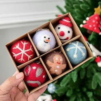 Yousheng 6 шт. Рождественские шары из шерстяного войлока, подвесные шары диаметром 5 см, войлочные сферы, праздничные елочные украшения для декора каминной доски двери