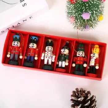 Yousheng 6 шт. Щелкунчик, украшение, деревянный Щелкунчик, подвесное украшение, многоразовая рождественская елка, елка, декор для подоконника 6pcs