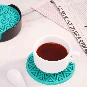 Yousheng 6 шт. силиконовые подставки под стаканы для напитков утолщенный нескользящий коврик под чашку с держателем термостойкий поднос для кофе для горячих холодных напитков зелёный