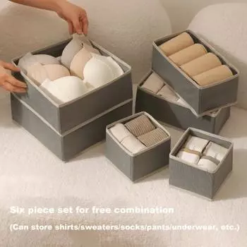 Yousheng 6 шт. складной ящик для хранения с застежкой-молнией, двухслойный сшитый ящик для хранения одежды, органайзер для ящика нижнего белья, разделитель шкафа 6pcs бежевый