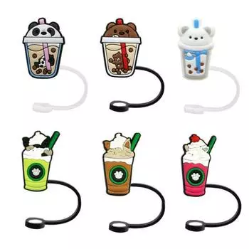 Yousheng 6 шт. соломенные пылезащитные заглушки для пищевых продуктов, безвкусные, без BPA, многоразовые, пылезащитные, силиконовые, с мультяшным дизайном, соломенные крышки, подарок 6pcs