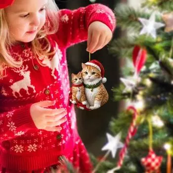 Yousheng 6 шт., украшение в виде кошки, акриловые подвесные украшения для рождественской елки, мультяшная кошка, плоская рождественская подвеска для елки, дома, офиса, автомобиля Six-piece set
